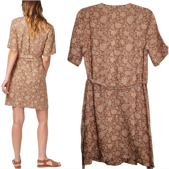 Faherty Earthy Brown Floral Paisley Garden Girl Ashley Linen Wrap Dress S - Picture 2 of 16